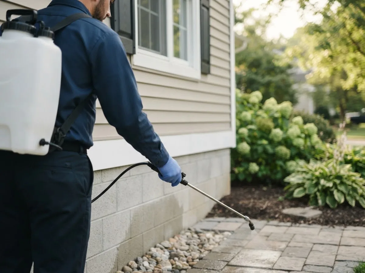 Pest control technician inspecting a home in Healdton, OK